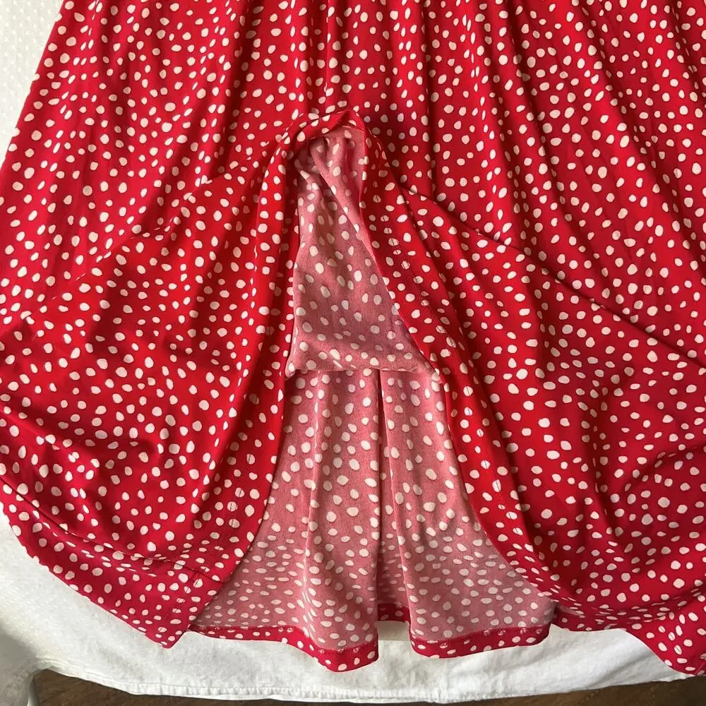 Chaps Women Midi Dress M Red Polka Dot Fit & Flare Sleeveless V-neck - Picture 8 of 10